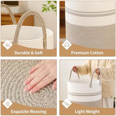 Laundry Basket Hamper Tall Rope Storage Woven - Image 3