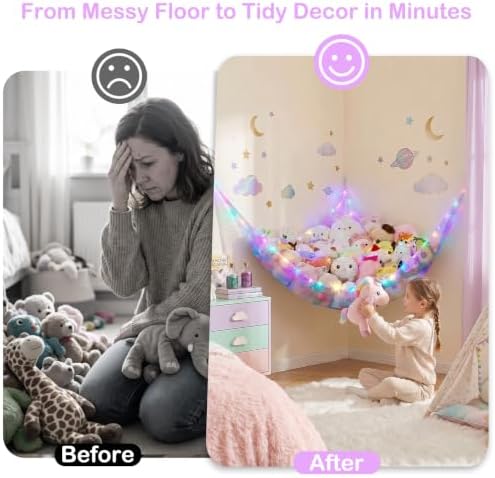 Stuffed Animals Hammock with LED Light Toy Net Room Decor Corner Storage - Image 4