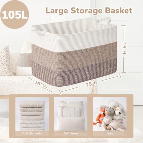 Goodpick 105L Extra Large Woven Rope Blanket Basket, Light Brown - Image 3