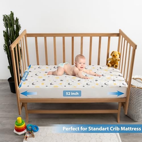 Waterproof Crib Mattress Protector Sheets, %100 Cotton Fabric, Absorbent - Image 2