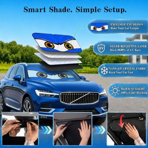 Car Windshield Sun Shade, Universal Fit Midsized Sedan SUV, Monster Blue - Image 4