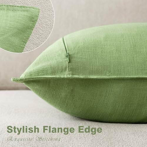 Foindtower Linen Solid Decorative Throw Pillow Covers 20x20 Inch Lime Green - Image 3