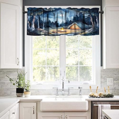 Forest Valance Curtain for Kitchen, Watercolor Mountain Forest Nature Tree - Image 6