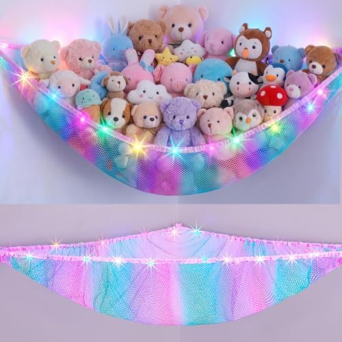 Stuffed Animals Hammock with LED Light Toy Net Room Decor Corner Storage by UnicornCastle