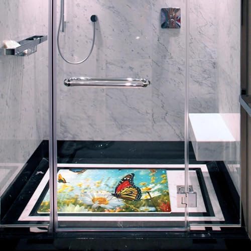 Bathtub Mat Non Slip 26.8x15.1In, Butterflies Daisies Bath Mat - Image 5