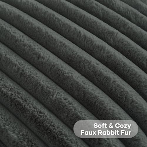 FUTEI Pack of 2 Faux Fur Throw Pillow Covers 24x24 Inch, Dark Grey - Image 2