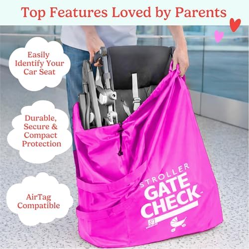 J.L. Childress Gate Check Bag for Single & Double Strollers, Neon Pink - Image 2