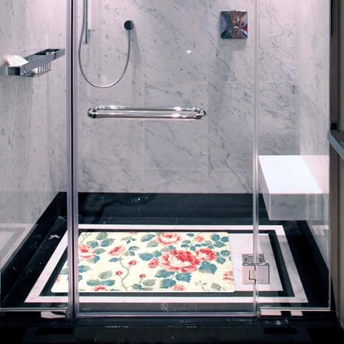 Bathtub Mat Non Slip 26.8x15.1In, Vintage Floral Rose Bath Mat - Image 6