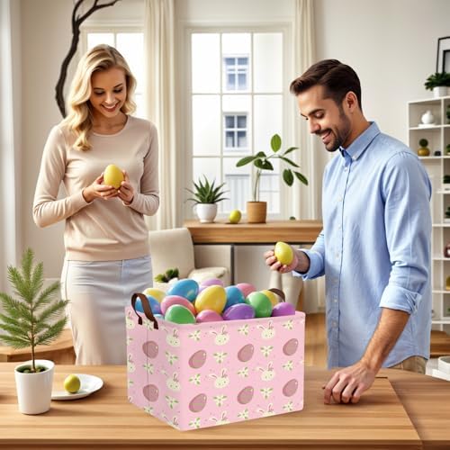 Large Cute Easter Basket for Kid Empty Gift Baby Rectangle Storage Bin Bunny - Image 4