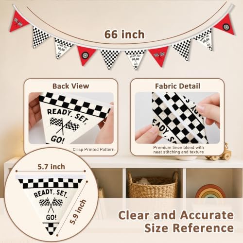 Race Car Room Decor Red Racing Banner Ready Set Go Garland Flags - Image 3