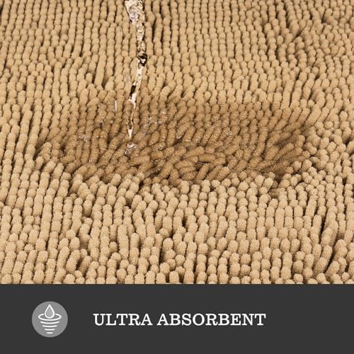 Yeaban Chenille Beige Bathroom Rug 24"x36", Non-Slip Rubber Backing - Image 4
