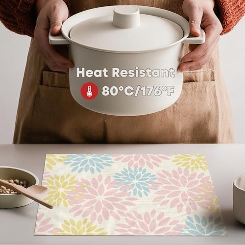 Artoid Mode Floral Vinyl Plastic Placemats Set of 4, 12x18 Inch Washable - Image 3