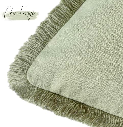 Foindtower Boho Linen Fringe Lumbar Throw Pillow Covers 12×20 Light Green - Image 3