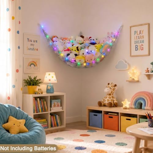 Stuffed Animals Hammock with LED Light Toy Net Room Decor Corner Storage - Image 5