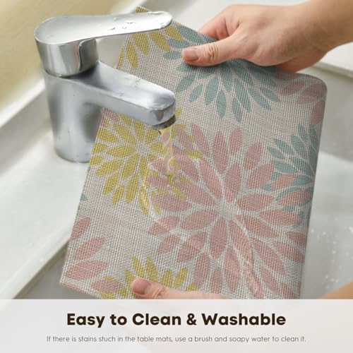 Artoid Mode Floral Vinyl Placemats Set of 4, 12x18 Inch Heat Resistant Washable - Image 4