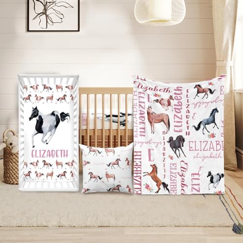 Custom Crib Bedding Set for Girls Gift Horse Monogram Design Color10 by Duckbe