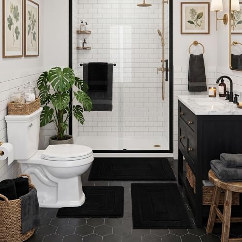 GRANNY SAYS Black Bathroom Rugs Set 3 Piece, Soft Microfiber Bath Mats by GRANNYSAYS