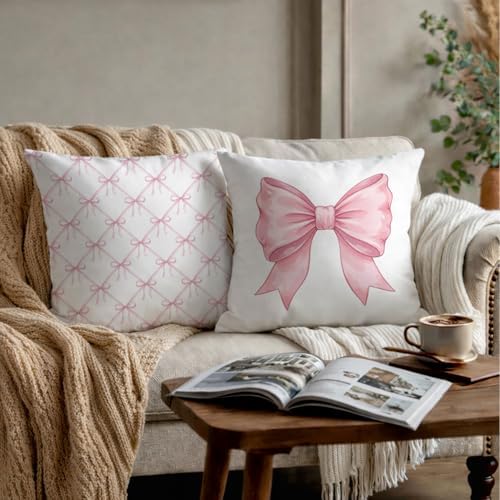 Coquette Pink Bow Pillow Covers 18x18, Coquette Room Decor, Preppy Chic Pink - Image 3