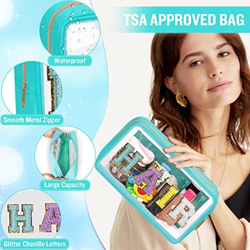 Chenille Letter Clear Makeup Bags Hair Pouch, Preppy Patch Makeup Bag - Image 3