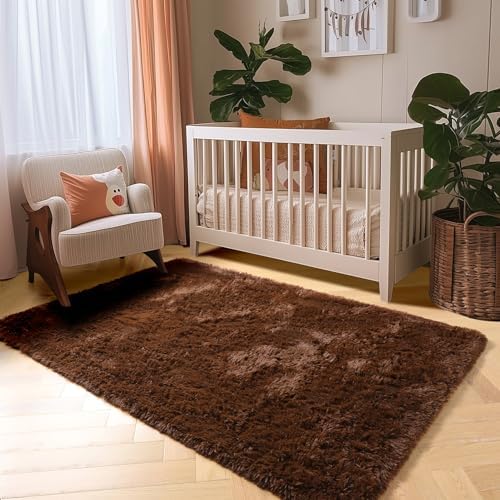 Amdrebio Chocolate Brown Fluffy Area Rug 4x6 - Image 5