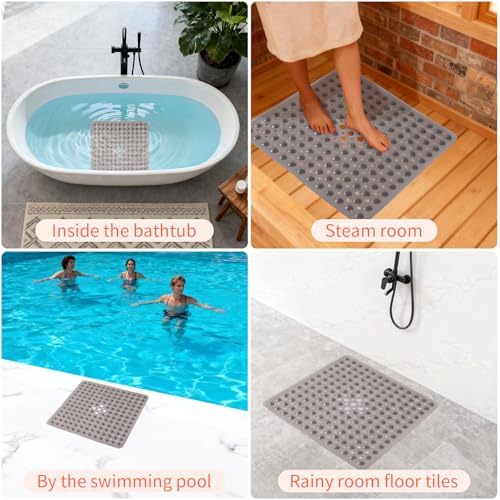 Anti-Slip Bathtub Shower Mat 21×21 Inch Clear Gray - Image 6