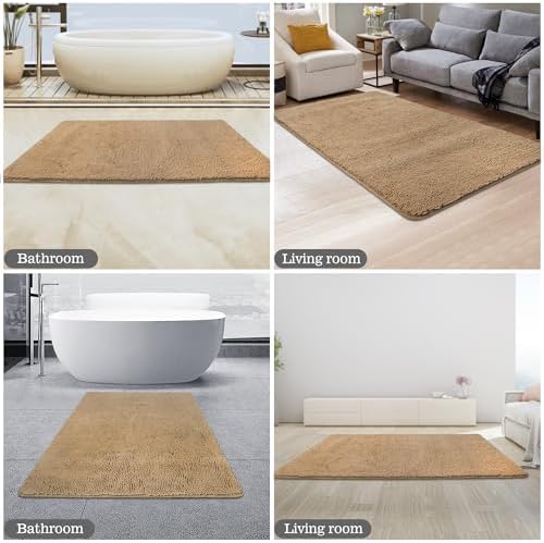 Yeaban Chenille Beige Bathroom Rug 30"x50", Non-Slip Rubber Backing - Image 5