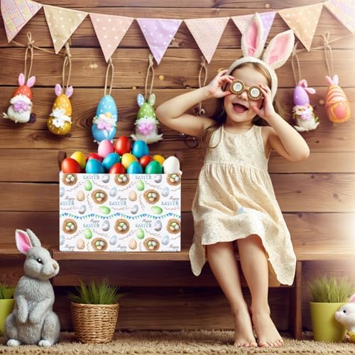 Large Cute Easter Basket for Kid Empty Gift Baby Rectangle Storage Bin Bunny - Image 7