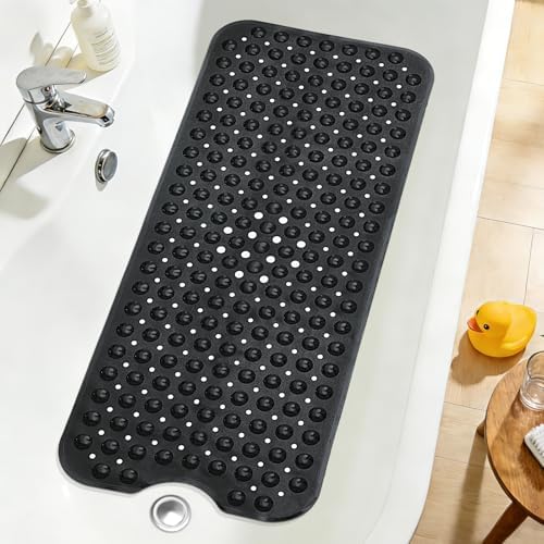 Extra Long Bathtub Mat Non Slip Bath Mat Black 40"x16" Full Size by NaolotureHome