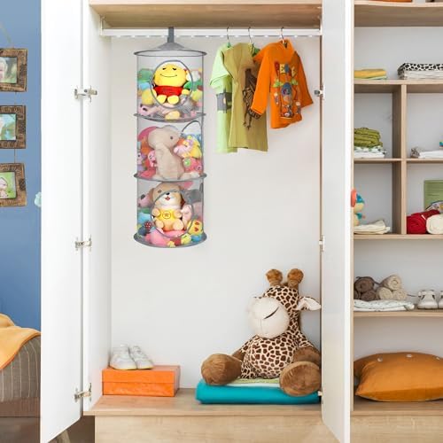 2Pcs Hanging Stuffed Animal Storage Hammock Net 3 Tiers - Image 4