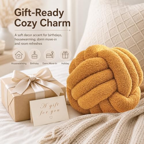 Petrella Yellow Knot Pillow Ball, 11 Inch Round Decorative Pillow - Image 6