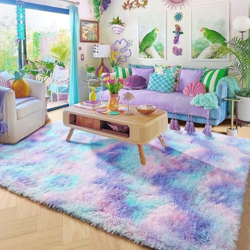 Amdrebio Purple Rainbow Mermaid Large Kids Area Rug 6x9 - Image 5