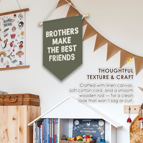 Wheatwin Boys Room Decor, Brothers Make the Best Friends Wall Hanging Pennant - Image 6