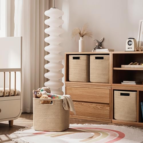 UBBCARE Set of 4 Storage Basket-13 X 13 X 13 In, Cotton Rope Basket - Image 5