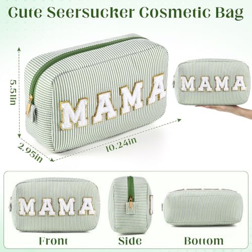 Sanwuta Mama Seersucker Makeup Bag, Chenille Letter Mama Pouch - Image 2