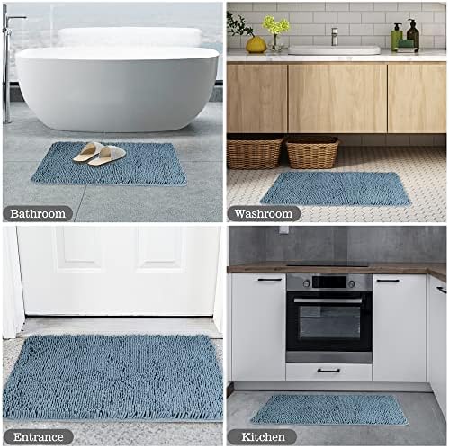 Yeaban Chenille Blue Bathroom Rug 20"x32", Non-Slip Rubber Backing - Image 6