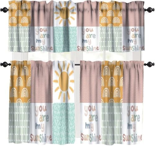 Rainbow Kids Curtains Valance, Boho Pastel Cartoon Cute Colorful Sky Clouds by Unknown