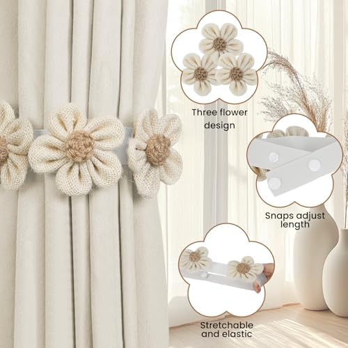 KLOGTSIND Flower Curtain Tiebacks, Decorative Curtain Holdbacks No Drill - Image 2