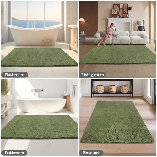 Yeaban Chenille Sage Bathroom Rug 36"x60", Non-Slip Rubber Backing - Image 5