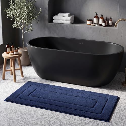 GRANNY SAYS Blue Bathroom Runner Rug 59" x 24", Soft Microfiber Bath Mat by GRANNYSAYS