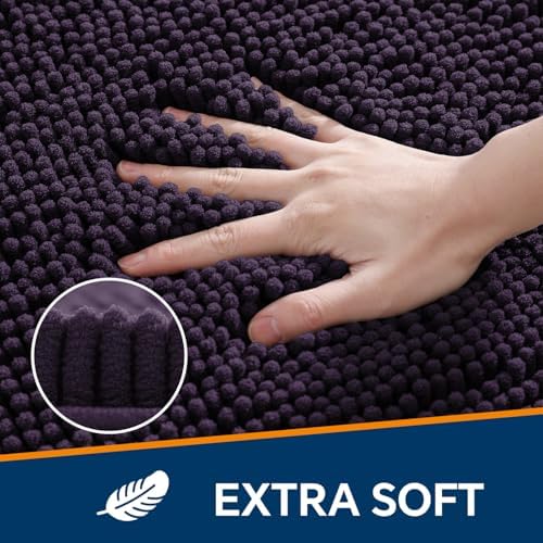 Chenille Bathroom Rug 36"x60" Purple, Large Plush Bath Mat - Image 3