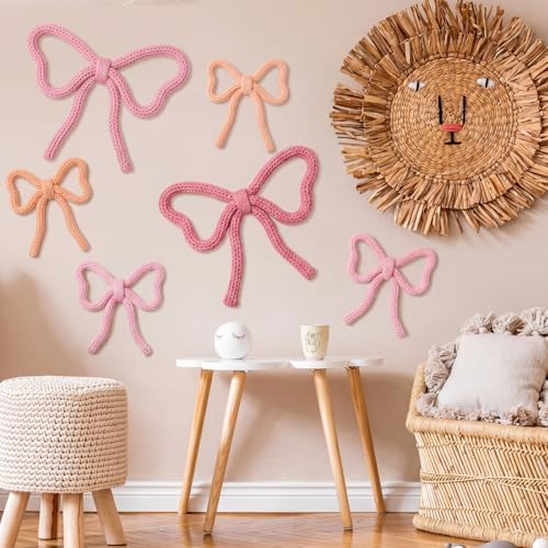 Barydat 6 Pcs Pink Bow Wall Decor Coquette Bow Nursery Decoration Room Decor - Image 5
