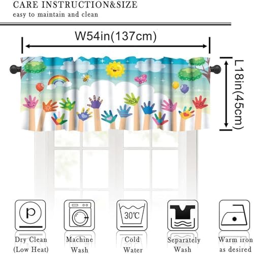 Cartoon Valances Curtains Kids Handprint Bees Sun Rainbow Pattern Window - Image 2