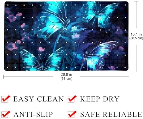 Shower Mat Non Slip 26.8 x 15.1 Inches, Butterfly Bathtub Mat Shower Stall Mats - Image 4