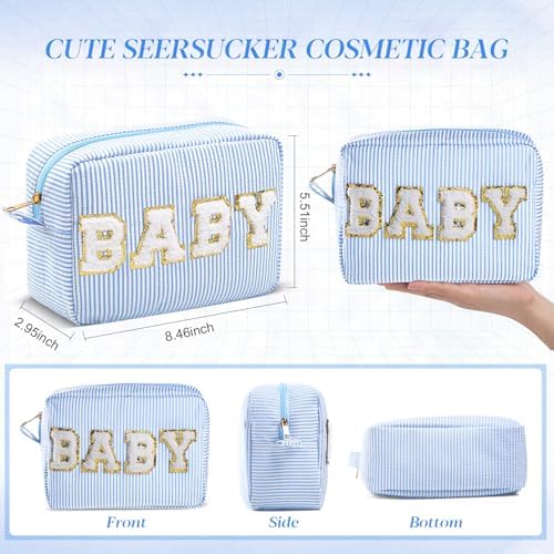 Sanwuta Seersucker Cosmetic Bags Baby Bag Chenille Letter Baby Toiletry Bag - Image 2