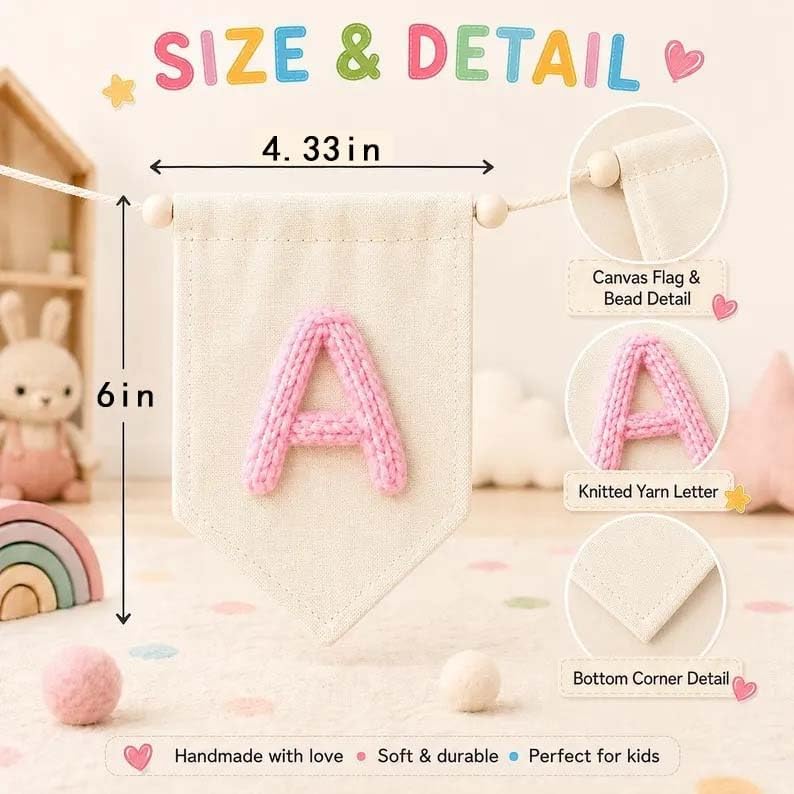 Personalized Felt Baby Name Bunting Banner, Custom Yarn Letter Canvas Banners - Image 5