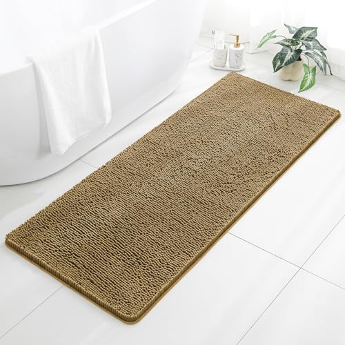 Chenille Bathroom Runner Rug 24"x60" Tan, Plush Bath Mat by Kildoss