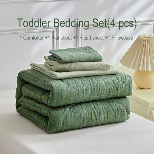JHXHMX 4 Pieces Toddler Bedding Set, Soft Crib Bed Sheets Set Includes Quilted - Image 7