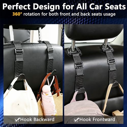 Amooca 4 Pack Anti-drop Headrest Hooks Adjustable Car Seat Organizer - Image 3