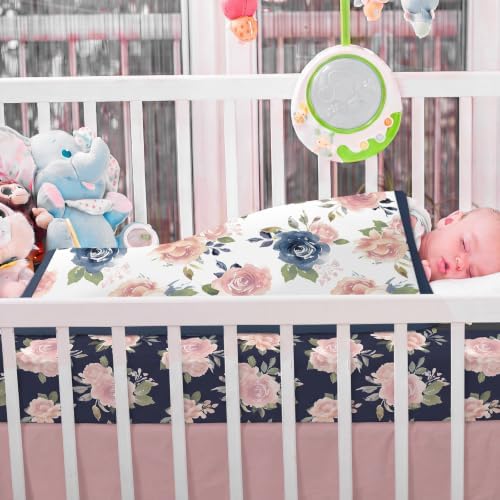 Hahafelt 3 Pcs Navy and Pink Floral Crib Bedding Set - Image 6