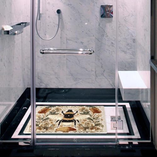 Bathtub Mat Non Slip 26.8x15.1 Inch, Bee Mushroom Retro Shower Mat - Image 5